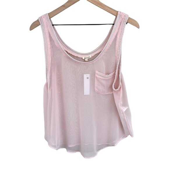 LA Made light ballet pink sheer chiffon chain trim scoop neck pocket tank small. - Picture 1 of 12